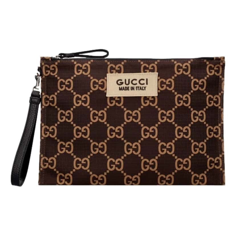 Gucci Gucci Ripstop Canvas Jumbo GG Large Clutch Wristlet Brown Beige Brown Leather Never worn - Front View