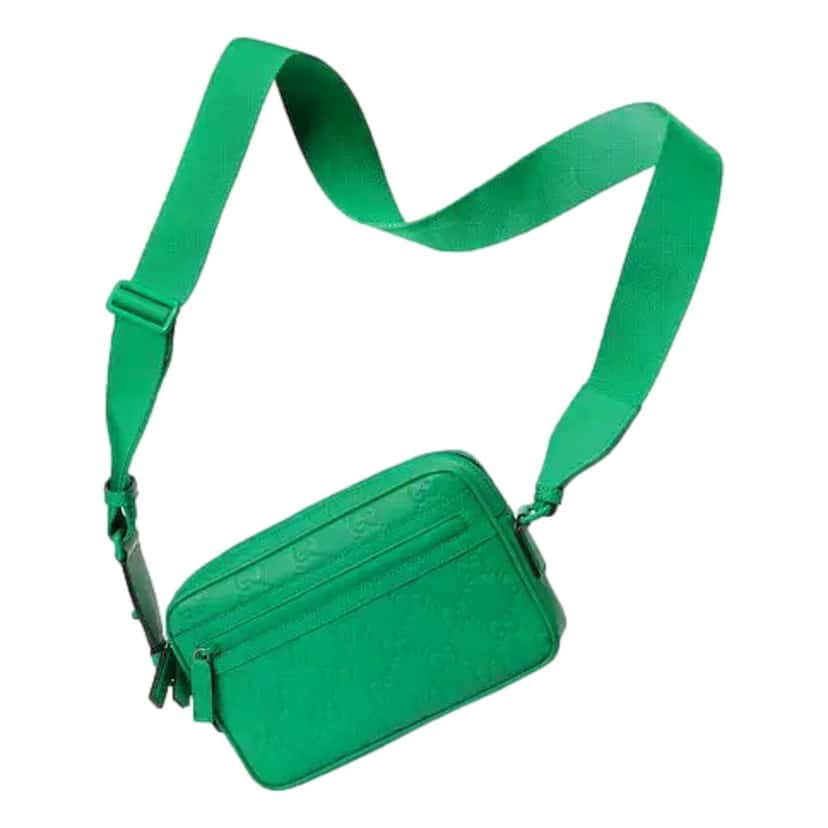 Gucci Gucci GG Rubber Effect Crossbody Bag in Green Green Leather Never worn - Model View