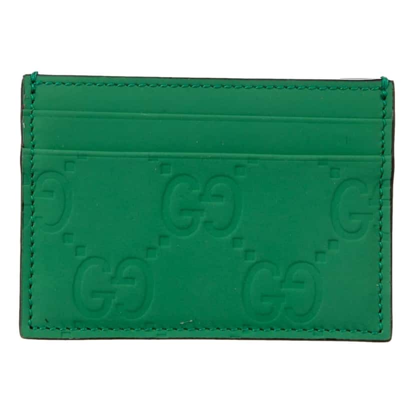 Gucci Gucci GG Leather Rubber Effect Green Card Holder Wallet Green Leather Never worn - Front View