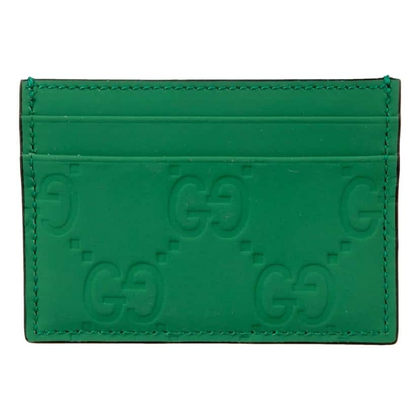 Gucci Gucci GG Leather Rubber Effect Green Card Holder Wallet Green Leather Never worn - Back View