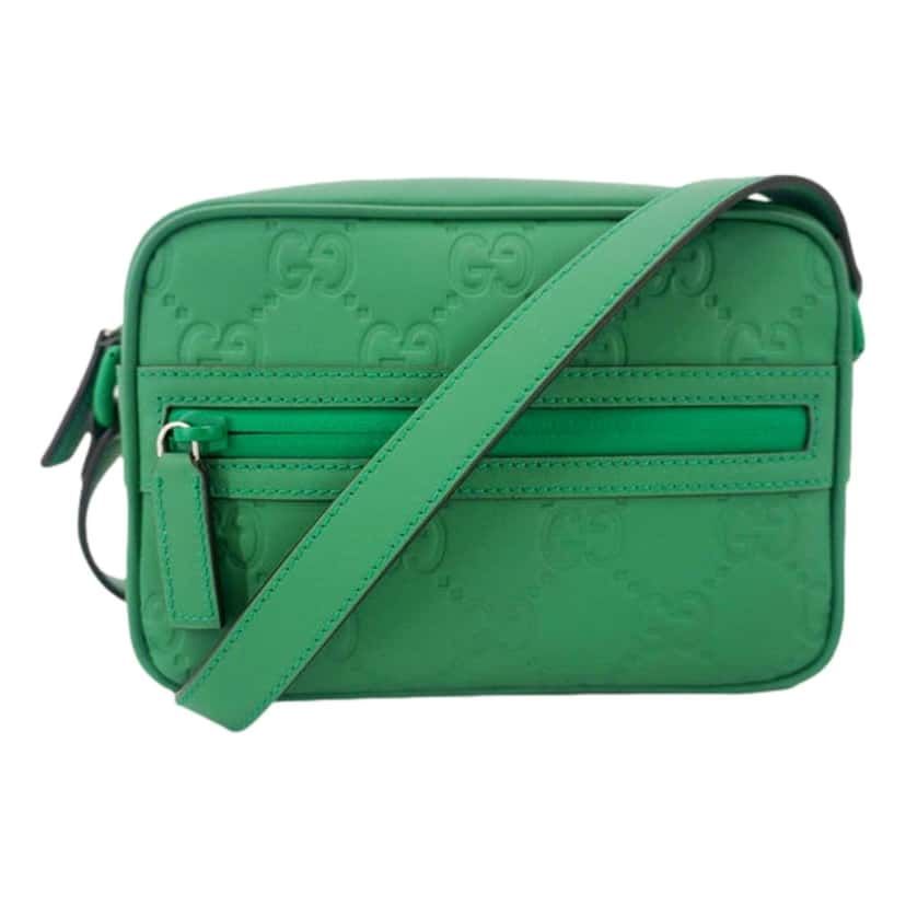 Gucci Gucci GG Rubber Effect Green Guccissima Leather Camera Crossbody Bag Green Leather Good condition - Front View