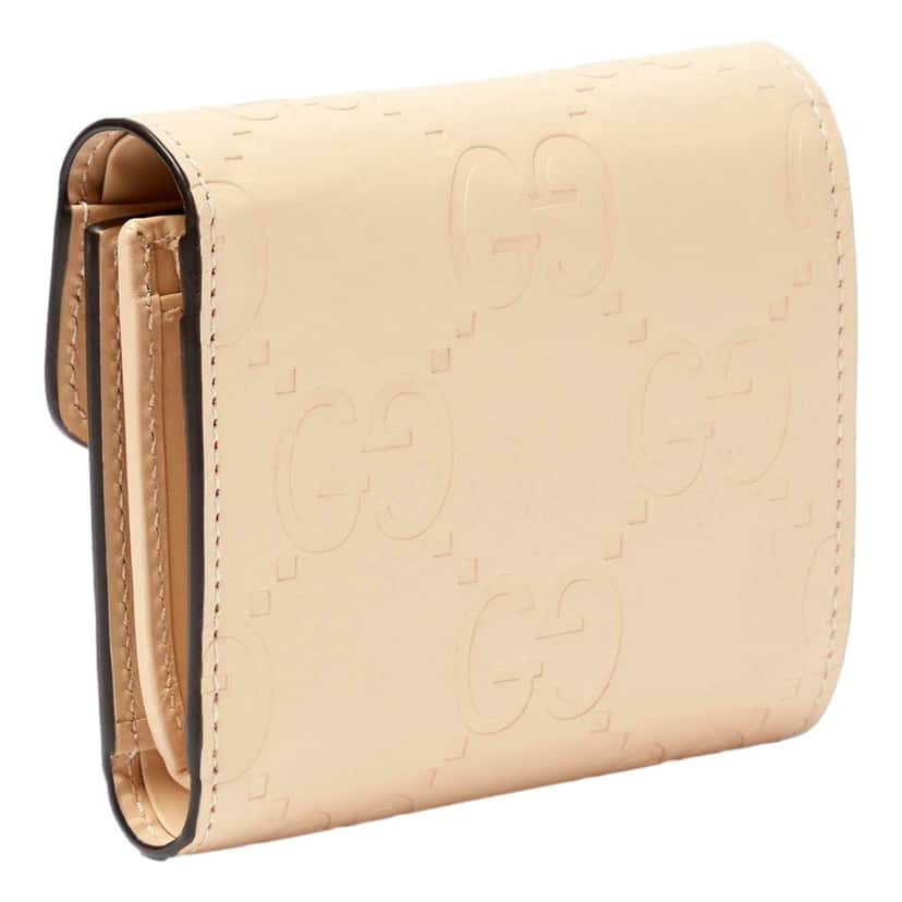 Gucci Gucci Gilbert GG Embossed Calf Leather Beige Trifold Wallet Gold Logo White Leather Never worn - Back View