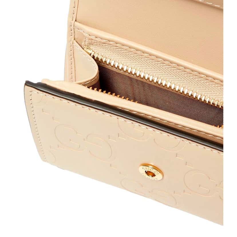 Gucci Gucci Gilbert GG Embossed Calf Leather Beige Trifold Wallet Gold Logo White Leather Never worn - Inside View