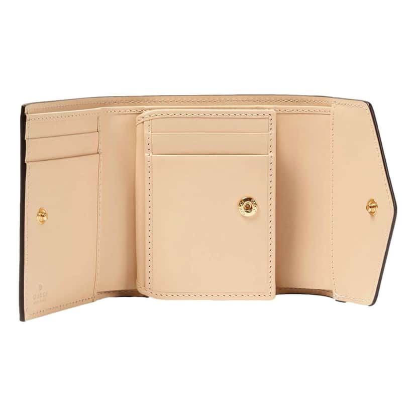 Gucci Gucci Gilbert GG Embossed Calf Leather Beige Trifold Wallet Gold Logo White Leather Never worn - Model View