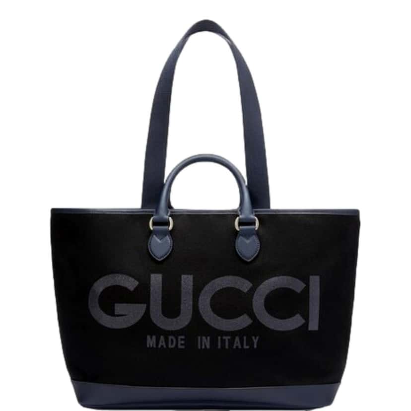 Gucci Gucci GG Supreme Canvas Black Navy Leather Large Tote Bag Black Leather Never worn - Front View