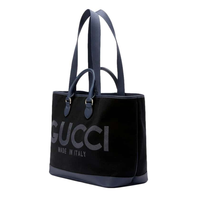 Gucci Gucci GG Supreme Canvas Black Navy Leather Large Tote Bag Black Leather Never worn - Inside View