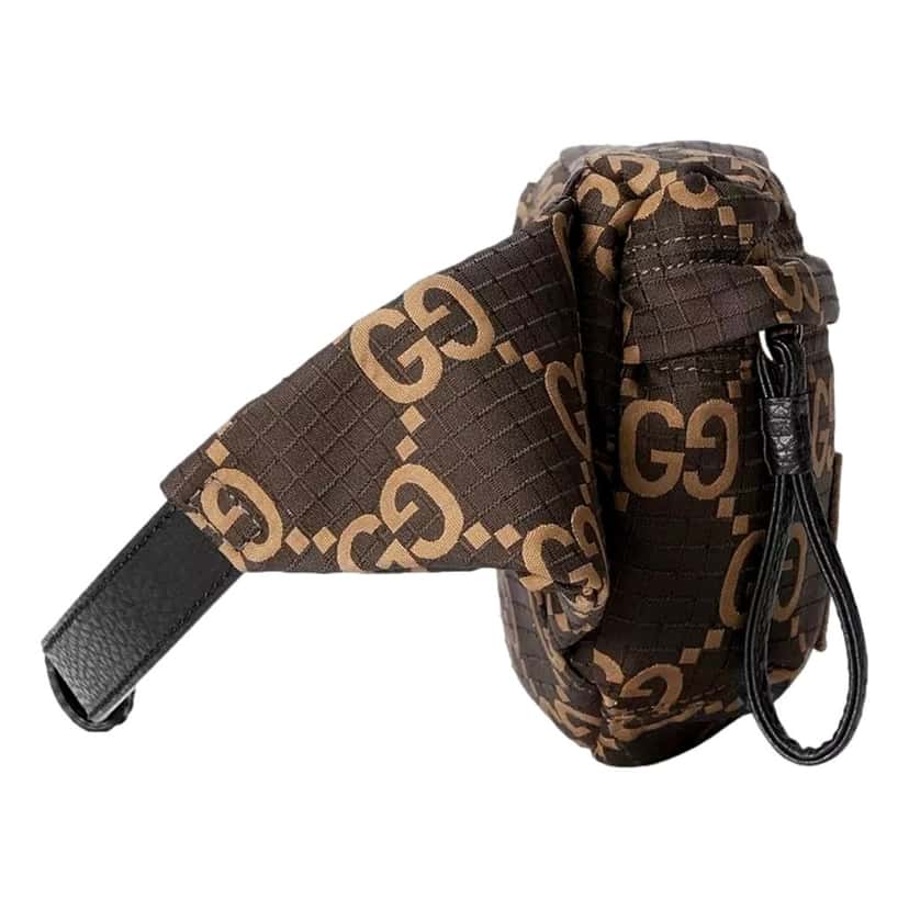 Gucci Gucci GG Ripstop Waist Bag Beige Brown Recycled Fabric Belt Bag Beige Leather Never worn - Model View