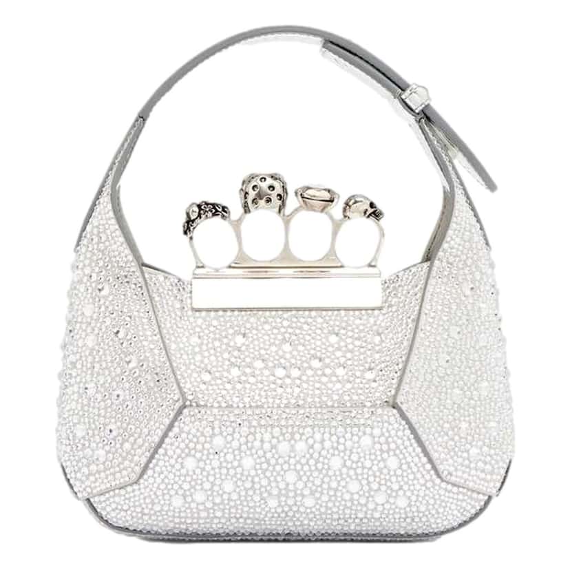 Alexander McQueen Alexander McQueen Crystal Jewelled Shoulder Bag Silver Skull Knuckle Silver Leather Never worn - Front View