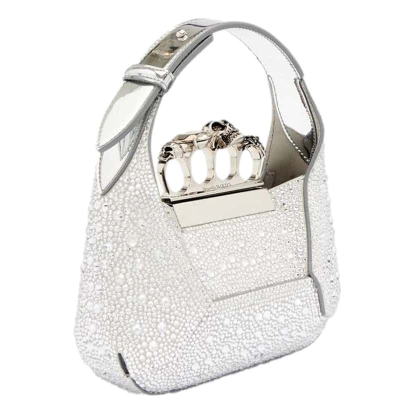 Alexander McQueen Alexander McQueen Crystal Jewelled Shoulder Bag Silver Skull Knuckle Silver Leather Never worn - Back View