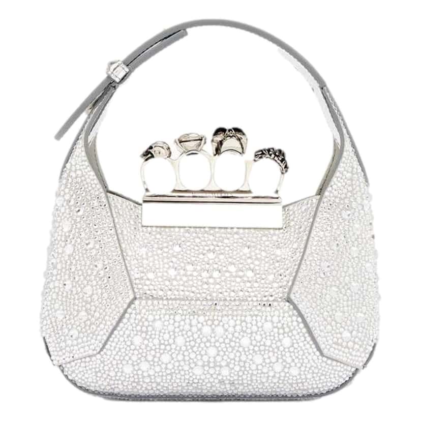 Alexander McQueen Alexander McQueen Crystal Jewelled Shoulder Bag Silver Skull Knuckle Silver Leather Never worn - Inside View