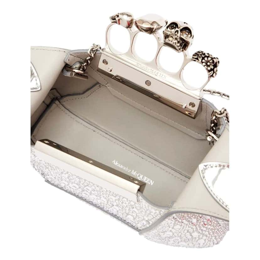 Alexander McQueen Alexander McQueen Crystal Jewelled Shoulder Bag Silver Skull Knuckle Silver Leather Never worn - Model View