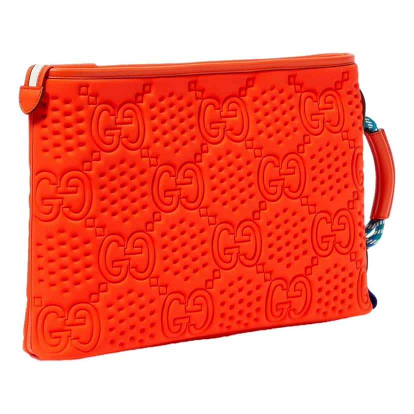 Gucci Gucci Off The Grid GG Embossed Orange Rubber Pouch Clutch Bag Orange Good condition - Back View