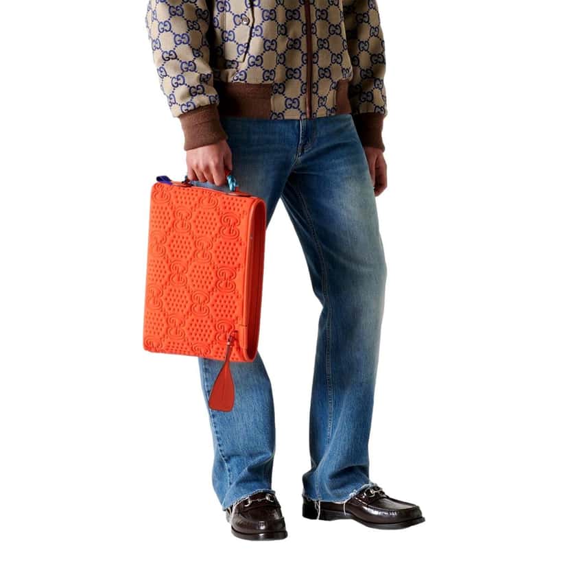 Gucci Gucci Off The Grid GG Embossed Orange Rubber Pouch Clutch Bag Orange Good condition - Box View