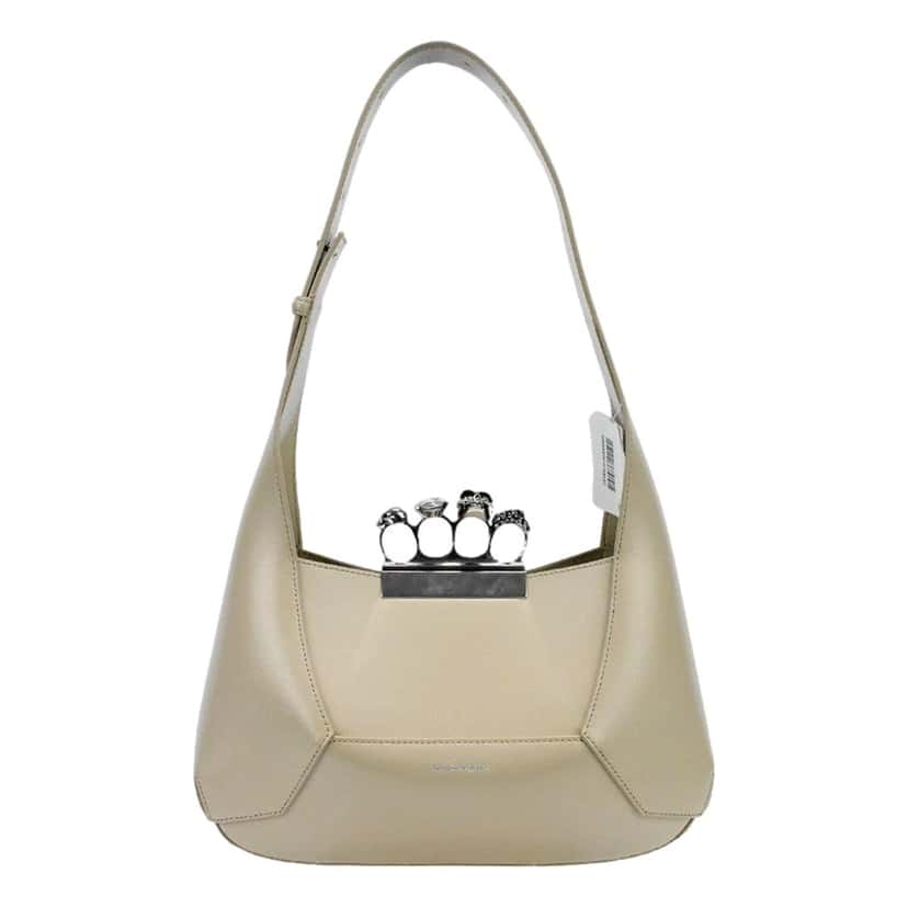 Alexander McQueen Alexander McQueen The Jewelled Leather Shoulder Bag Beige Skull Ring Handle Beige Leather Never worn - Front View