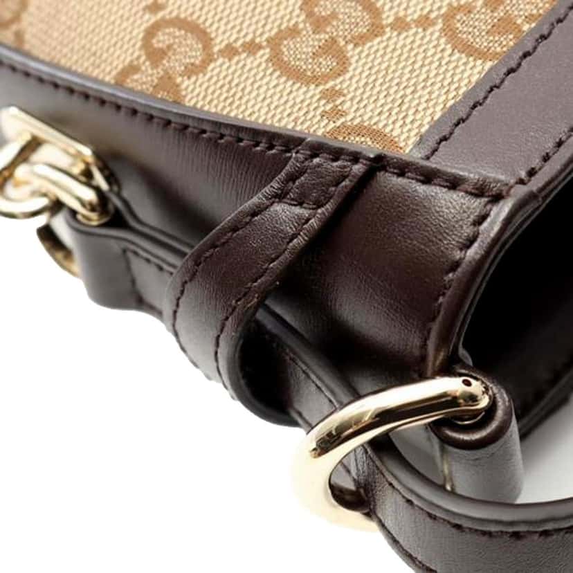 Gucci Gucci Original GG Canvas Beige Brown Webstripe Mini Bucket Bag Brown Leather Never worn - Model View