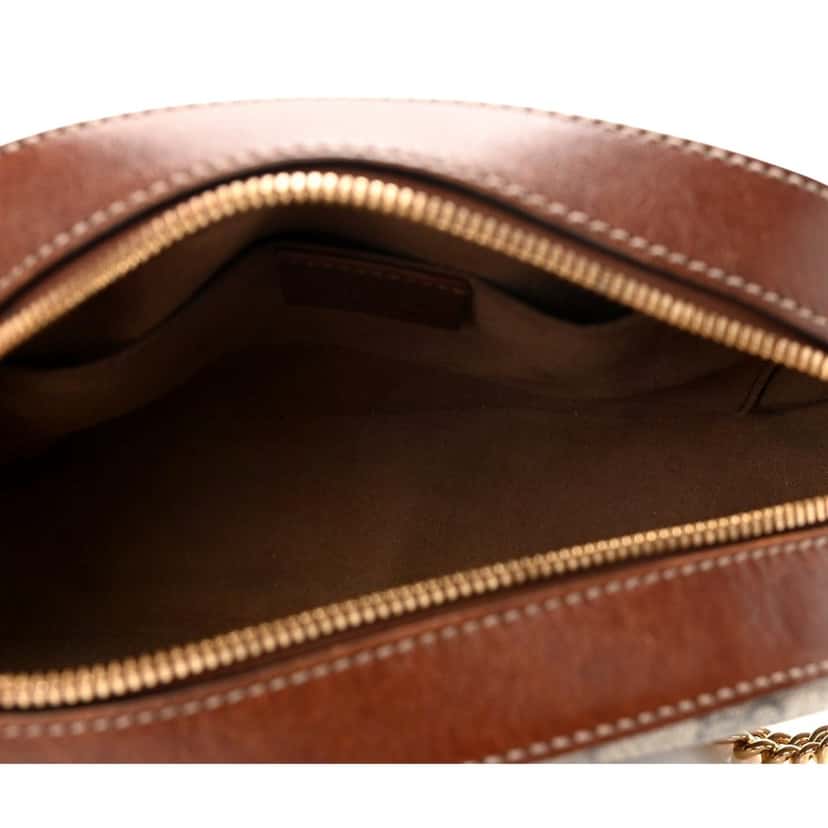 Gucci Gucci GG Supreme Canvas Mini Oval Chain Crossbody Bag Brown Leather Trim Brown Leather Never worn - Inside View