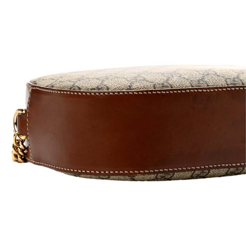 Gucci Gucci GG Supreme Canvas Mini Oval Chain Crossbody Bag Brown Leather Trim Brown Leather Never worn - Model View