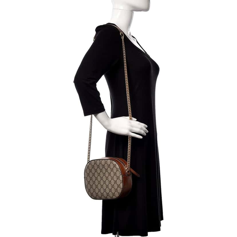 Gucci Gucci GG Supreme Canvas Mini Oval Chain Crossbody Bag Brown Leather Trim Brown Leather Never worn - Box View