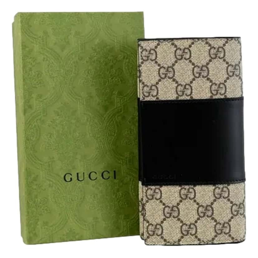 Gucci Gucci GG Supreme Canvas Leather Long Wallet Brown Canvas Never worn - Box View