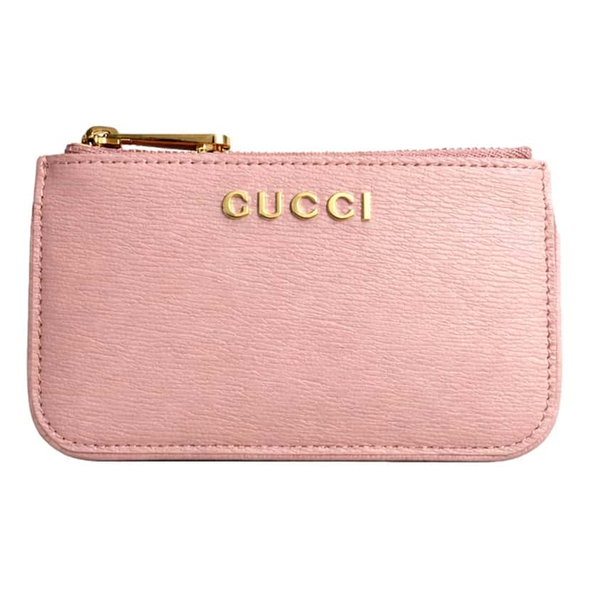 Gucci Gucci Zip Key Case Pink Leather Card Holder Gold Logo Script Pink Leather Never worn - Back View