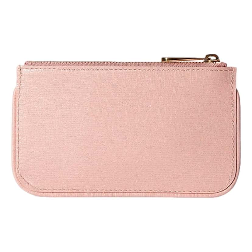 Gucci Gucci Zip Key Case Pink Leather Card Holder Gold Logo Script Pink Leather Never worn - Model View