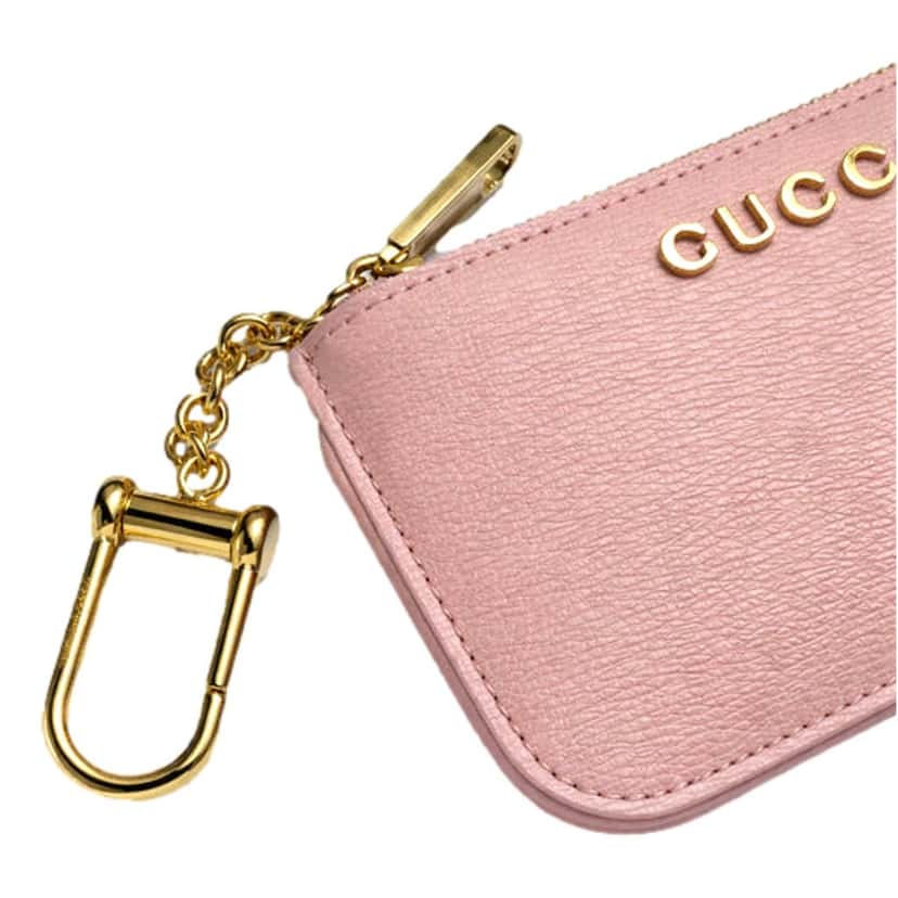 Gucci Gucci Zip Key Case Pink Leather Card Holder Gold Logo Script Pink Leather Never worn - Box View