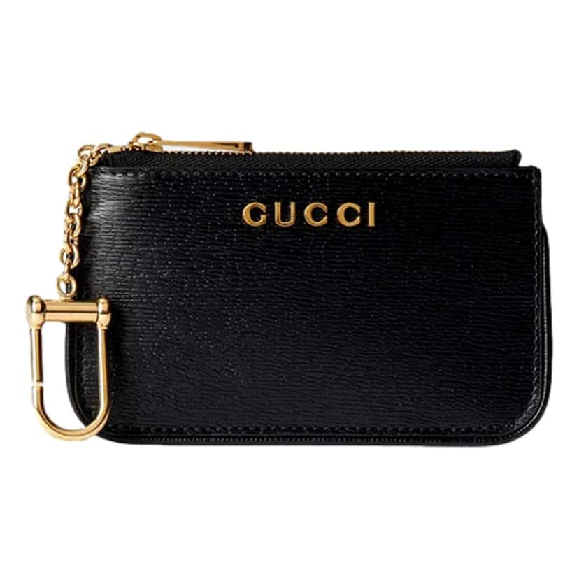 Gucci Gucci Zip Key Case Black Leather Card Holder Gold Logo Script Black Leather Never worn - Back View
