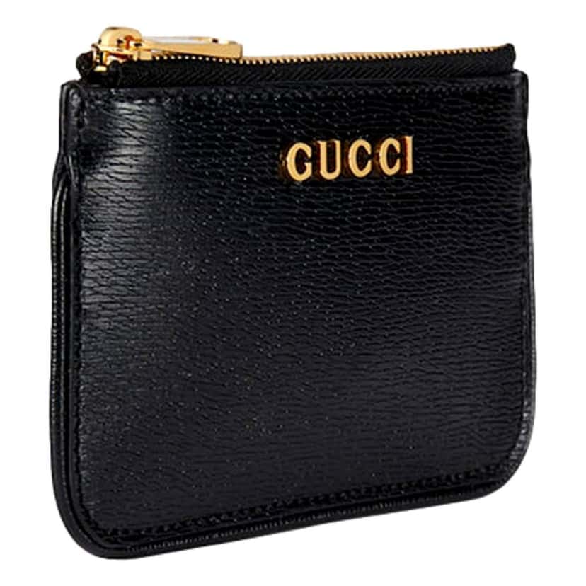 Gucci Gucci Zip Key Case Black Leather Card Holder Gold Logo Script Black Leather Never worn - Inside View