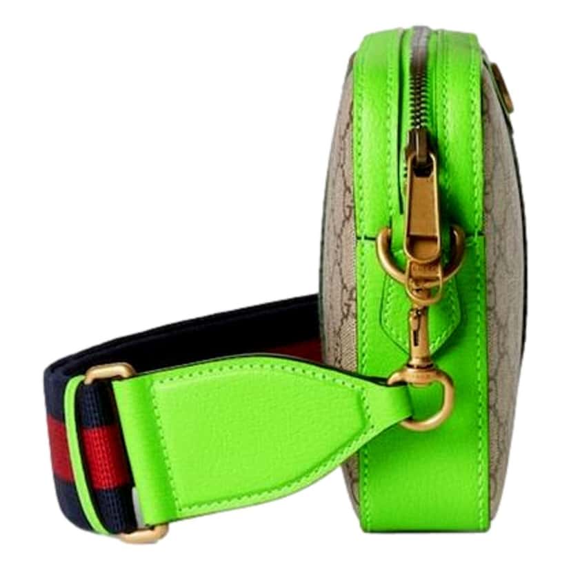 Gucci Gucci GG Supreme Canvas Ophidia Small Crossbody Web Stripe Neon Green Brown Leather Never worn - Model View