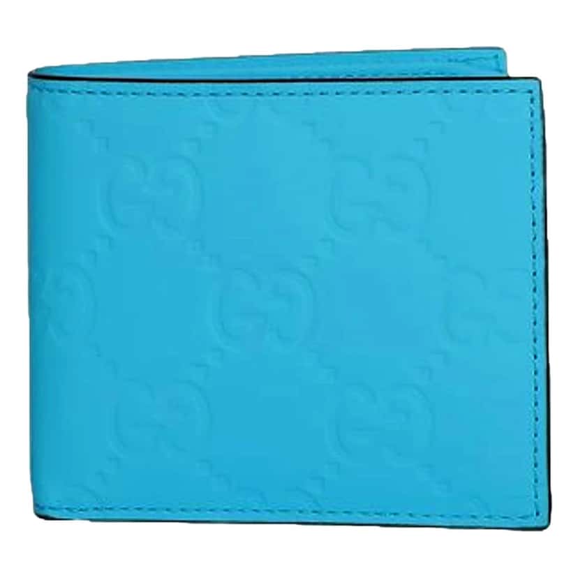 Gucci Gucci GG Embossed Leather Bifold Wallet in Neon Blue Rubber Effect Finish Blue Leather Never worn - Front View