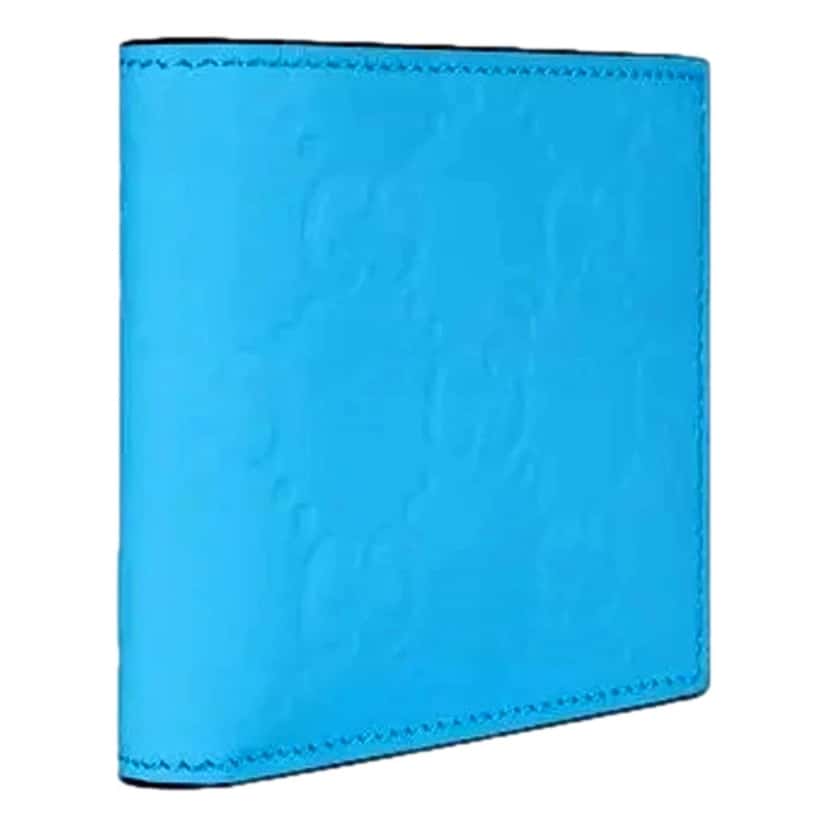 Gucci Gucci GG Embossed Leather Bifold Wallet in Neon Blue Rubber Effect Finish Blue Leather Never worn - Back View