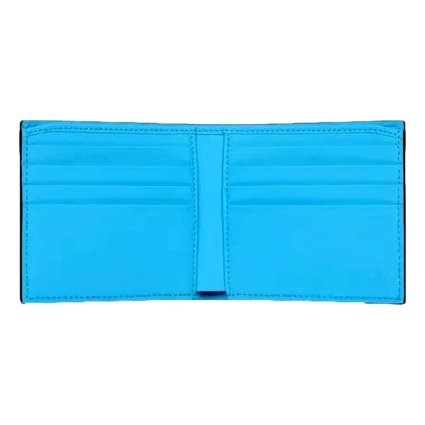 Gucci Gucci GG Embossed Leather Bifold Wallet in Neon Blue Rubber Effect Finish Blue Leather Never worn - Inside View