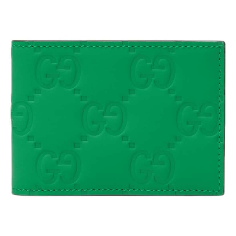 Gucci Gucci GG Leather Green Rubber Effect Bifold Wallet Green Leather Never worn - Front View
