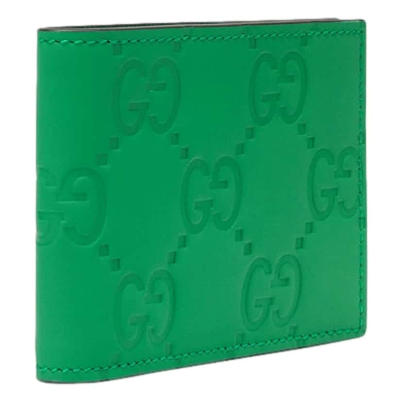 Gucci Gucci GG Leather Green Rubber Effect Bifold Wallet Green Leather Never worn - Back View