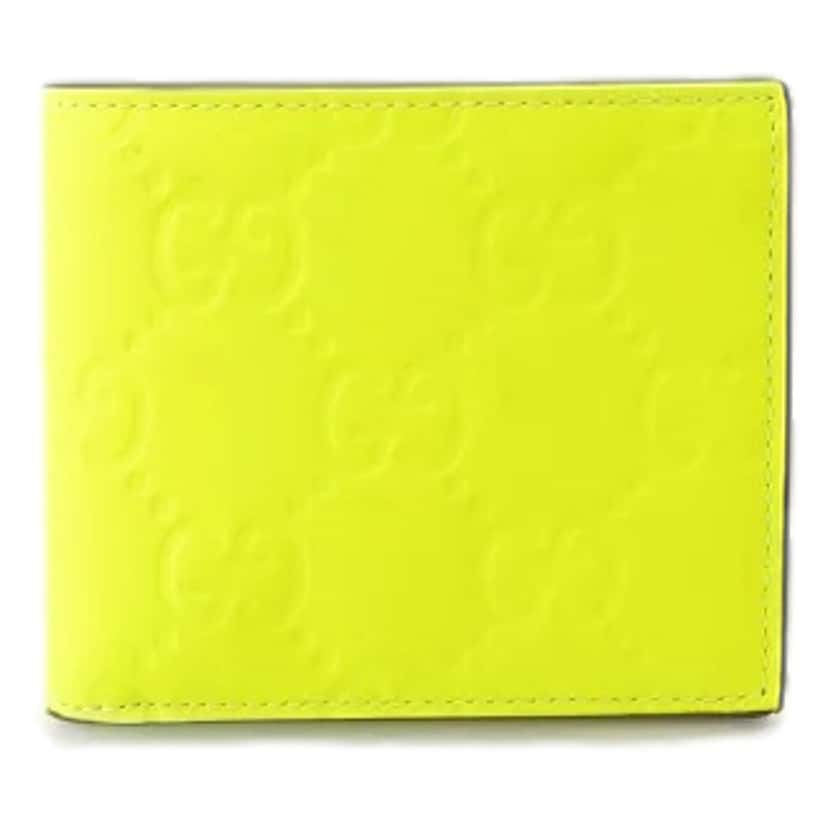 Gucci Gucci GG Leather Neon Yellow Rubber Effect Bifold Wallet White Leather Never worn - Front View