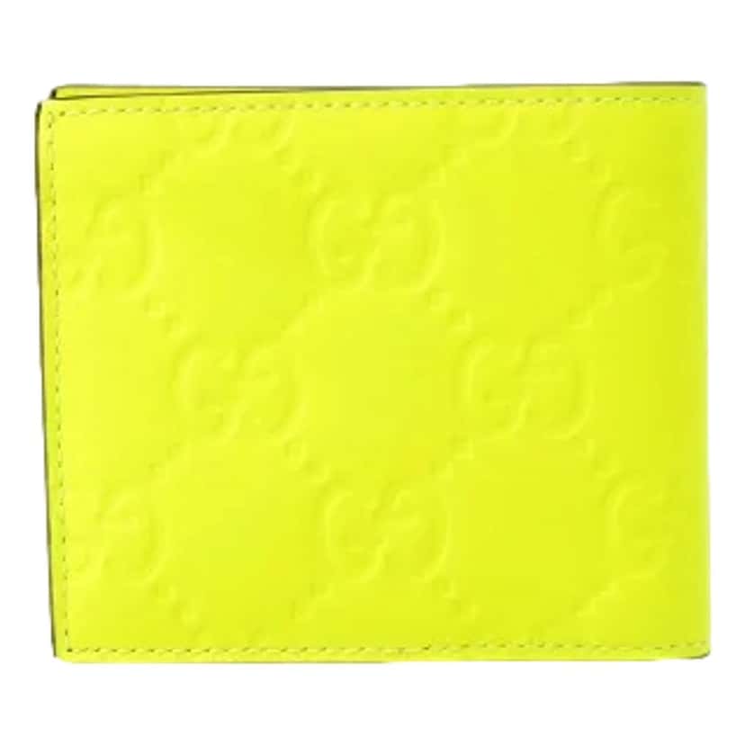 Gucci Gucci GG Leather Neon Yellow Rubber Effect Bifold Wallet White Leather Never worn - Back View