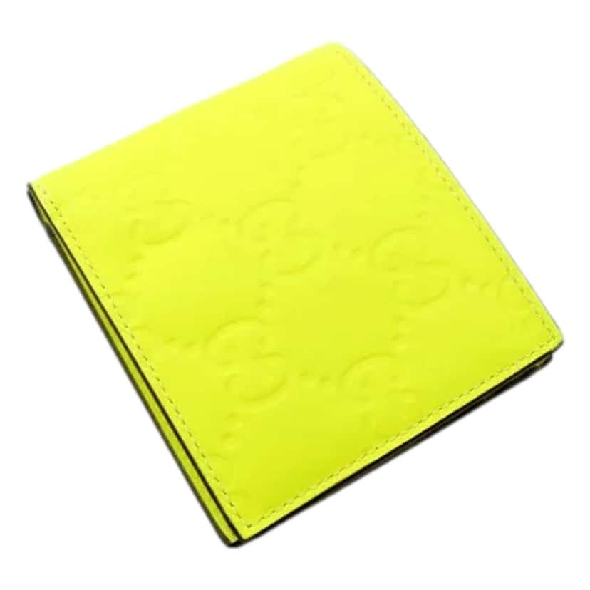 Gucci Gucci GG Leather Neon Yellow Rubber Effect Bifold Wallet White Leather Never worn - Inside View