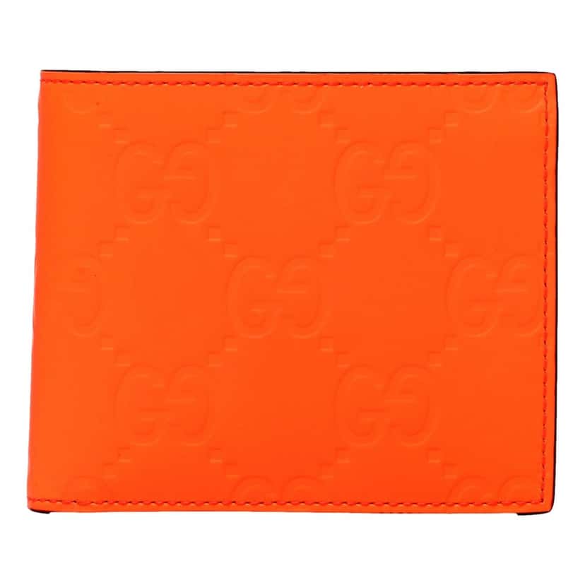 Gucci Gucci GG Rubber Effect Neon Orange Guccissima Leather Bifold Wallet Orange Leather Good condition - Front View
