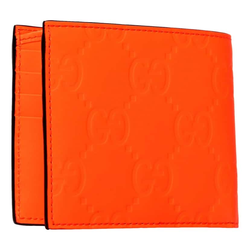 Gucci Gucci GG Rubber Effect Neon Orange Guccissima Leather Bifold Wallet Orange Leather Good condition - Model View