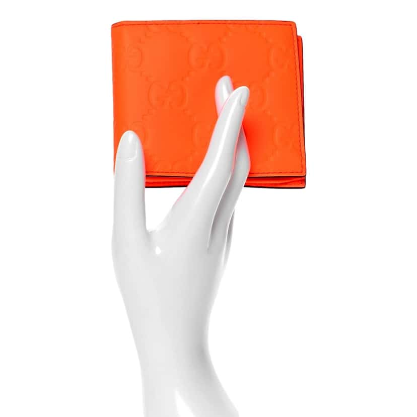 Gucci Gucci GG Rubber Effect Neon Orange Guccissima Leather Bifold Wallet Orange Leather Good condition - Box View