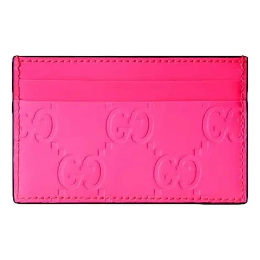 Gucci Gucci GG Leather Rubber Effect Neon Pink Card Holder Wallet Pink Leather Never worn - Front View
