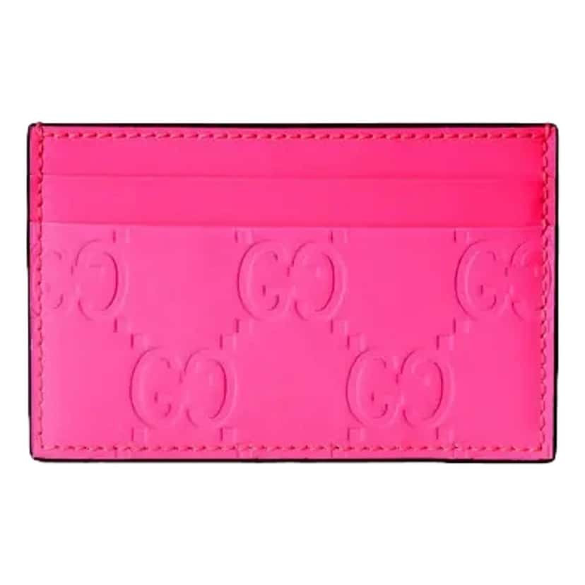 Gucci Gucci GG Leather Rubber Effect Neon Pink Card Holder Wallet Pink Leather Never worn - Back View