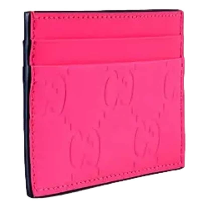Gucci Gucci GG Leather Rubber Effect Neon Pink Card Holder Wallet Pink Leather Never worn - Inside View