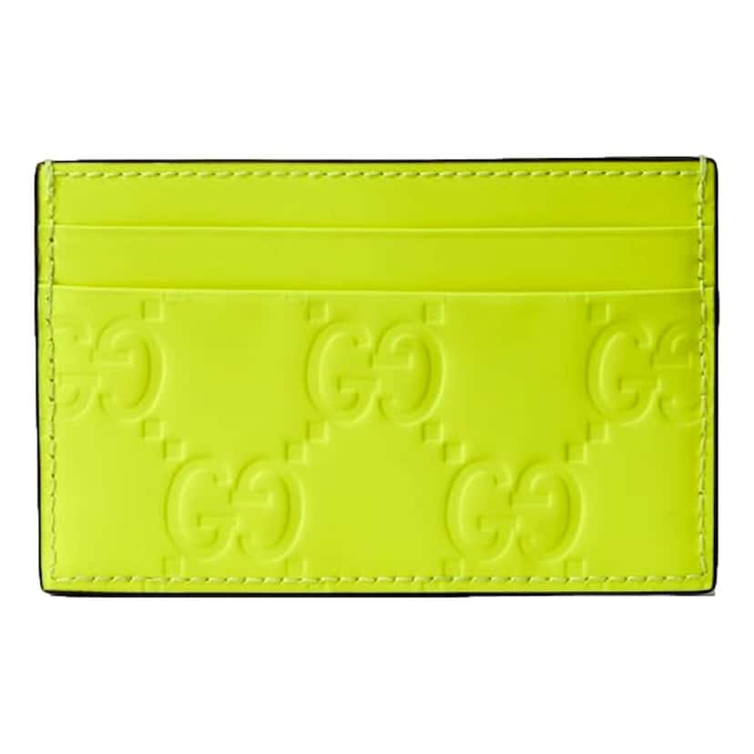 Gucci Gucci GG Rubber Effect Neon Yellow Guccissima Leather Card Case Wallet Yellow Leather Good condition - Front View