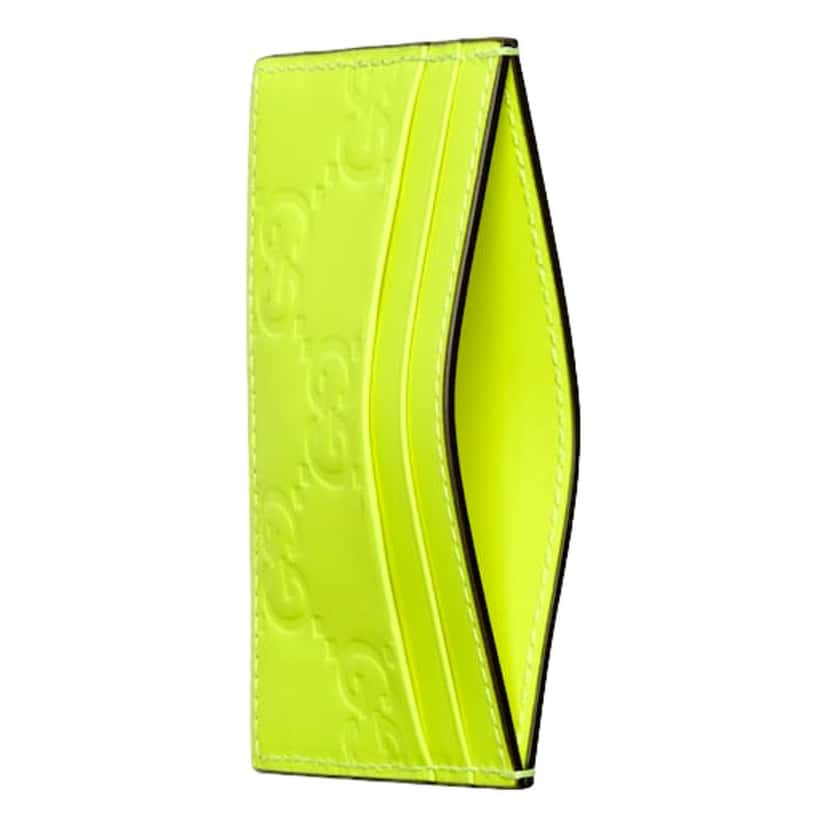 Gucci Gucci GG Rubber Effect Neon Yellow Guccissima Leather Card Case Wallet Yellow Leather Good condition - Back View