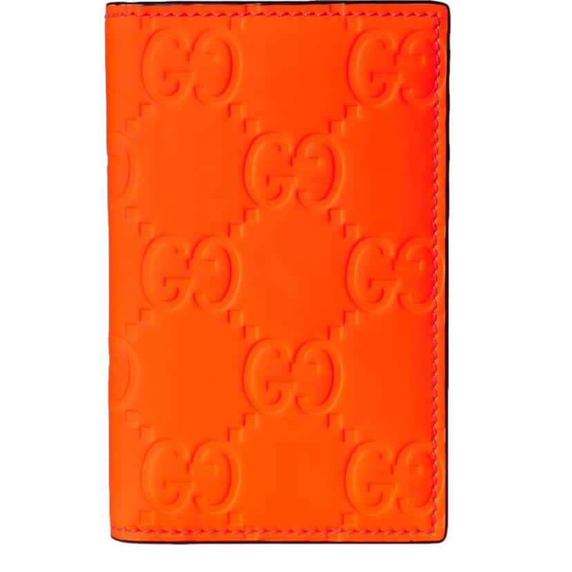 Gucci Gucci GG Leather Rubber Effect Neon Orange Folding Wallet Card Holder Orange Leather Never worn - Front View