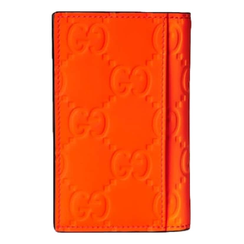 Gucci Gucci GG Leather Rubber Effect Neon Orange Folding Wallet Card Holder Orange Leather Never worn - Back View