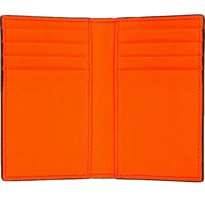 Gucci Gucci GG Leather Rubber Effect Neon Orange Folding Wallet Card Holder Orange Leather Never worn - Inside View