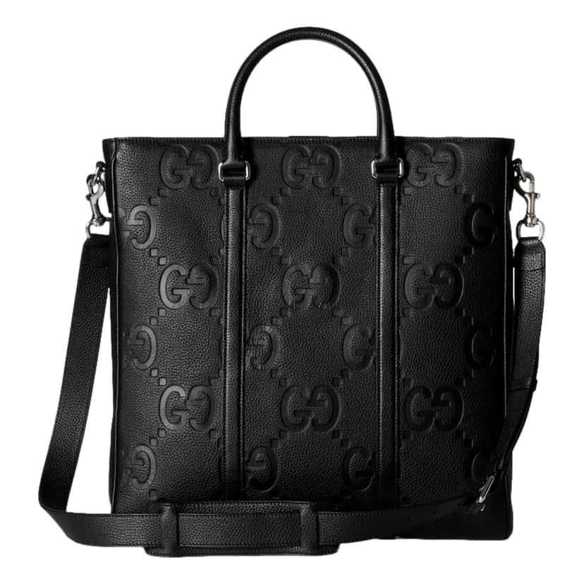 Gucci Gucci Jumbo GG Embossed Black Leather Tote Bag Large Monogram Handbag Black Leather Never worn - Front View