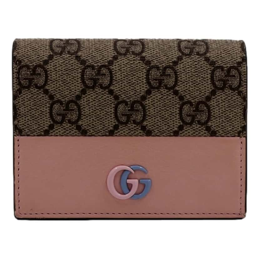 Gucci Gucci GG Marmont Canvas Leather Card Case Wallet Pink Blue Brown Canvas Never worn - Front View